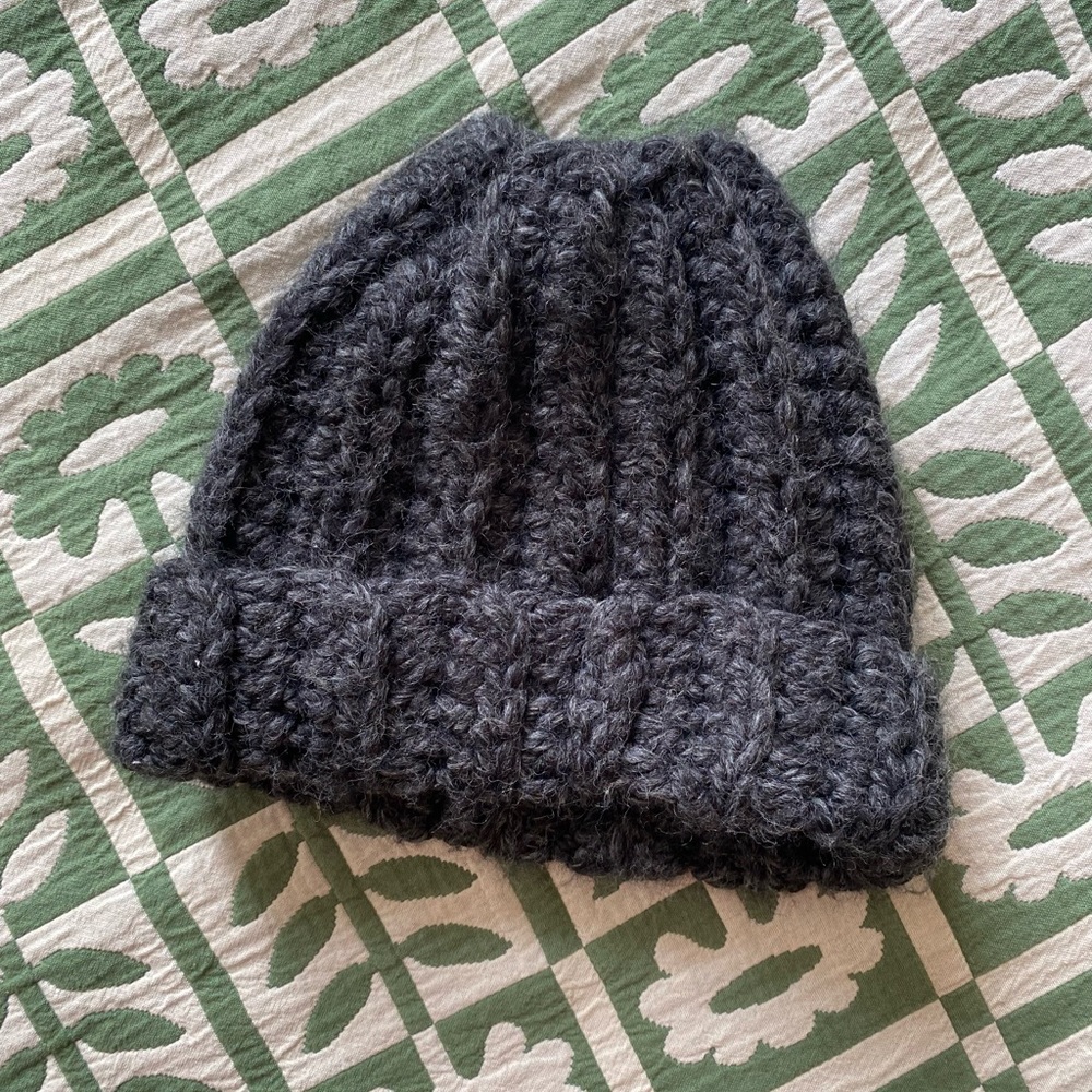 Hand knitted wool beanie